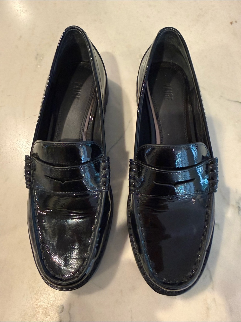 PAIGE Black Patent Leather Men's Penny Loafers
